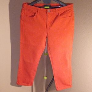 LRL LAUREN JEANS CO. RALPH LAUREN Vibrant Neon Orange Cropped Jeans Size 16